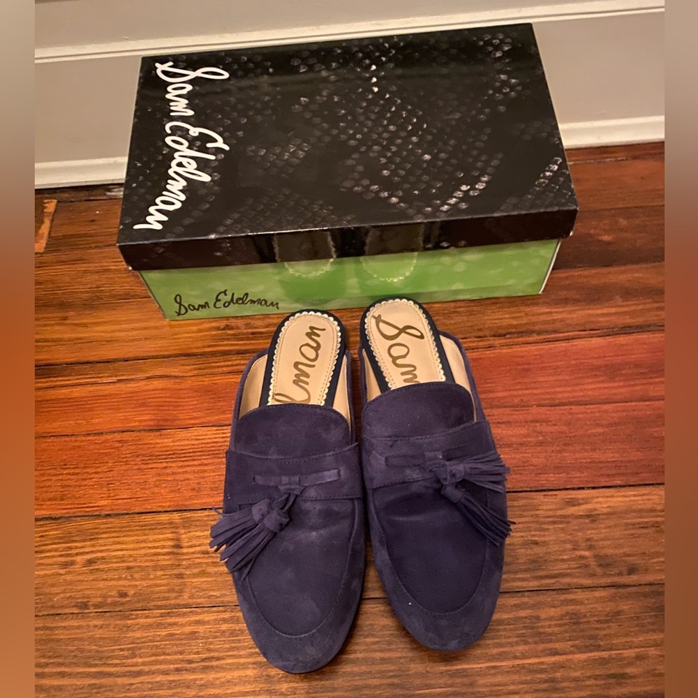 Sam Edelman Navy Suede Mules with Tassels